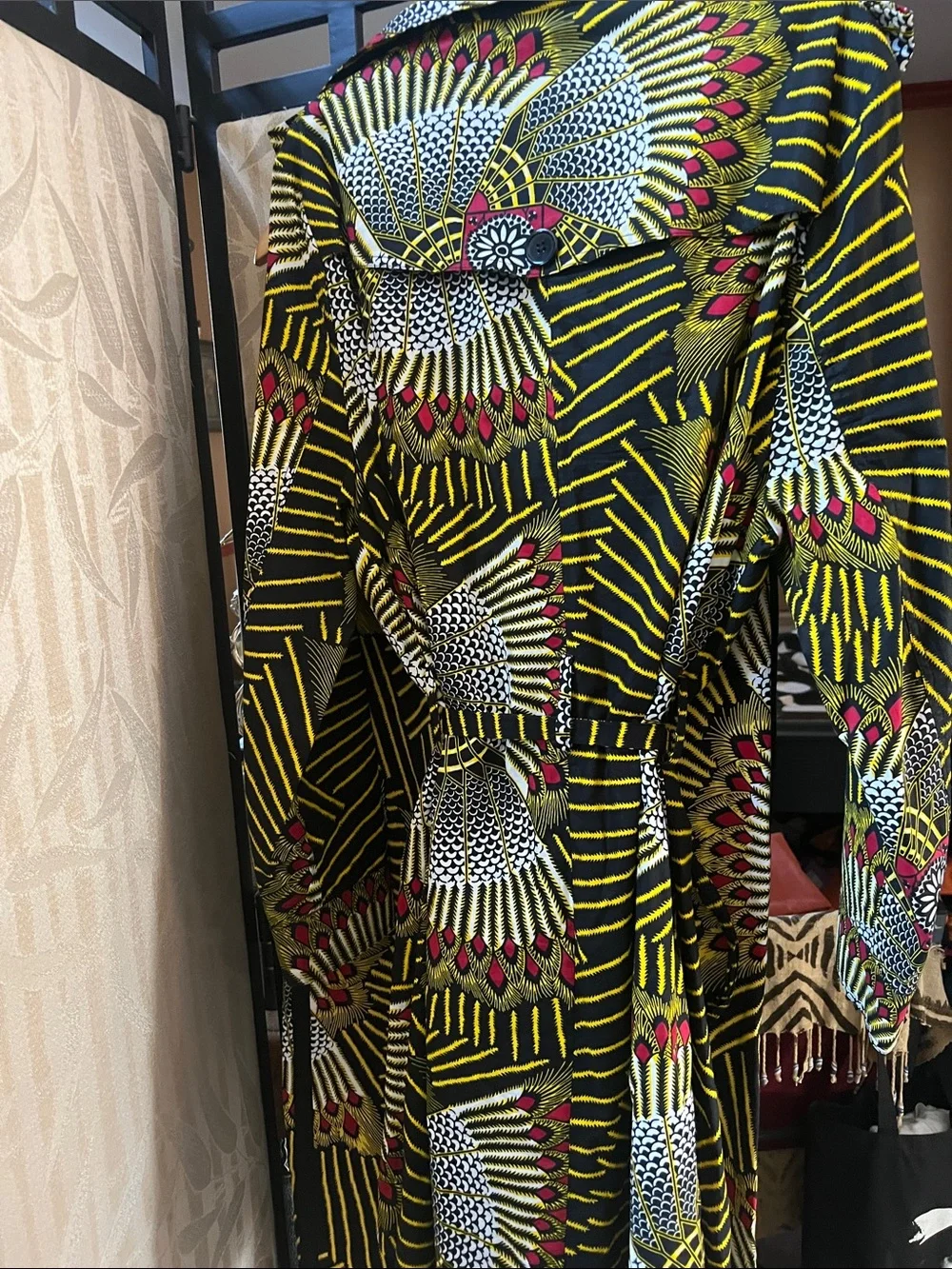 Diyanu Black & Yellow Printed Belted Trench Coat